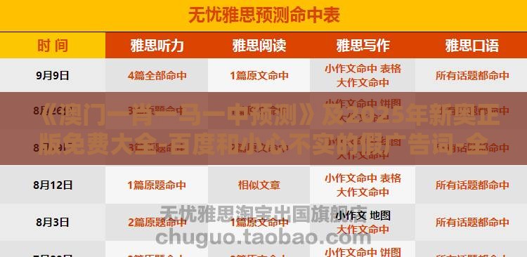 《澳门一肖一马一中预测》及2025年新奥正版免费大全-百度和小心不实的假广告词-全链释义、解释与落实